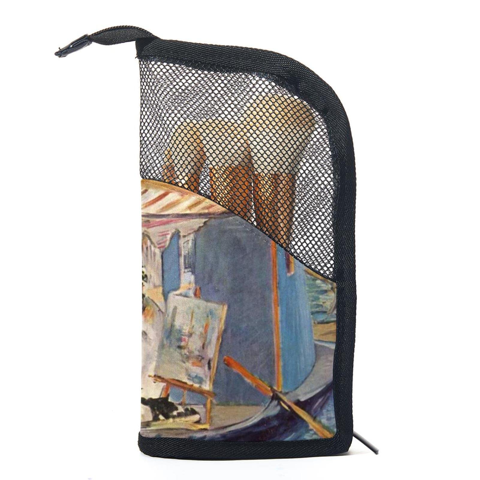 12-Piece Makeup Brush Organizer Bag - Portable Cosmetic Brush Holder Case for Travel & Home Storage - Painting Boat Europe Design