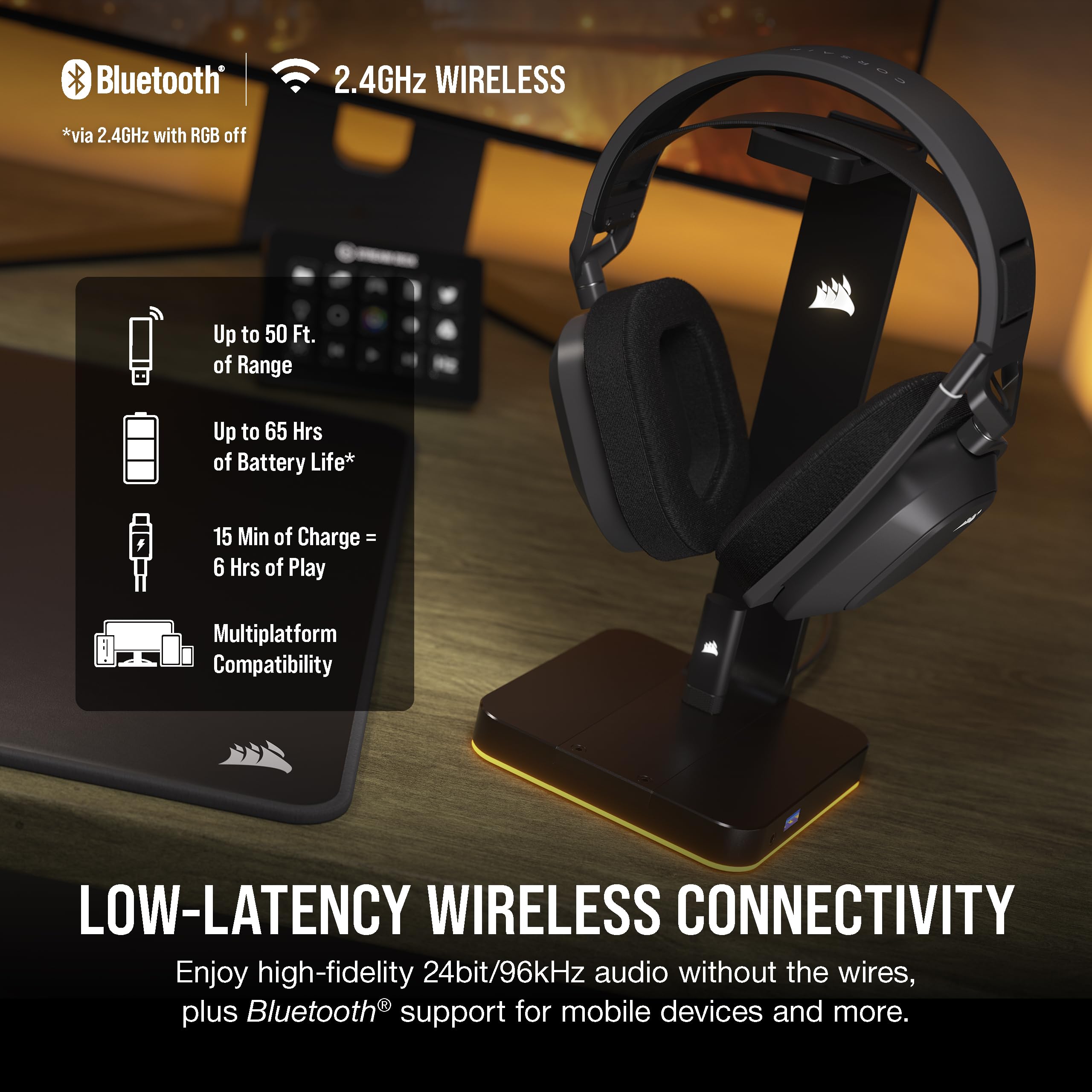 Corsair HS80 MAX Wireless Gaming Headset with Bluetooth – Dolby Atmos – Broadcast Mic – Multiplatform (PC, Mac, PS5, PS4, Mobile) – iCUE Compatible – Steel Gray – Perfect for Streaming, Competitive Gaming & Home Office Use