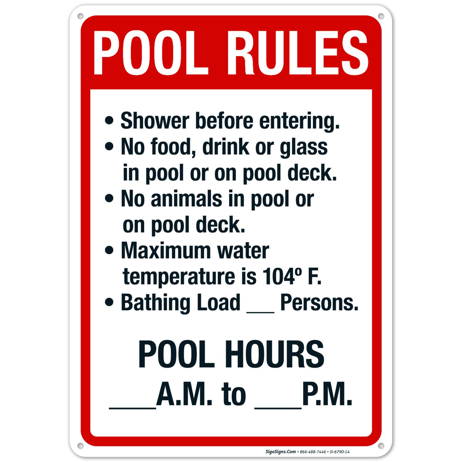 Pool Rules Sign - 10x14 Inches Rust-Free .040 Aluminum, Fade-Resistant for Indoor & Outdoor Use - Made in USA - Perfect for Backyard, Community Pools & Swim Clubs