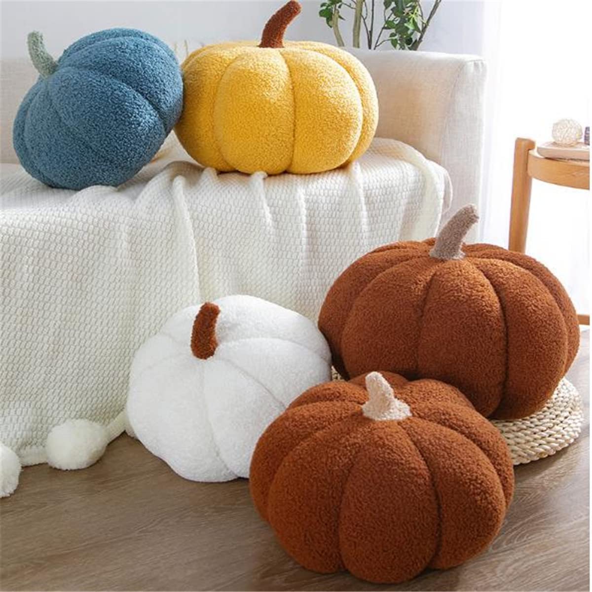 3D White Pumpkin Throw Pillow - 11 Inch Halloween Plush Decorative Cushion for Fall Home Decor, Seasonal Celebrations & Cozy Living Room Vibes - Perfect for Sofa, Bed and Halloween Party Decorations