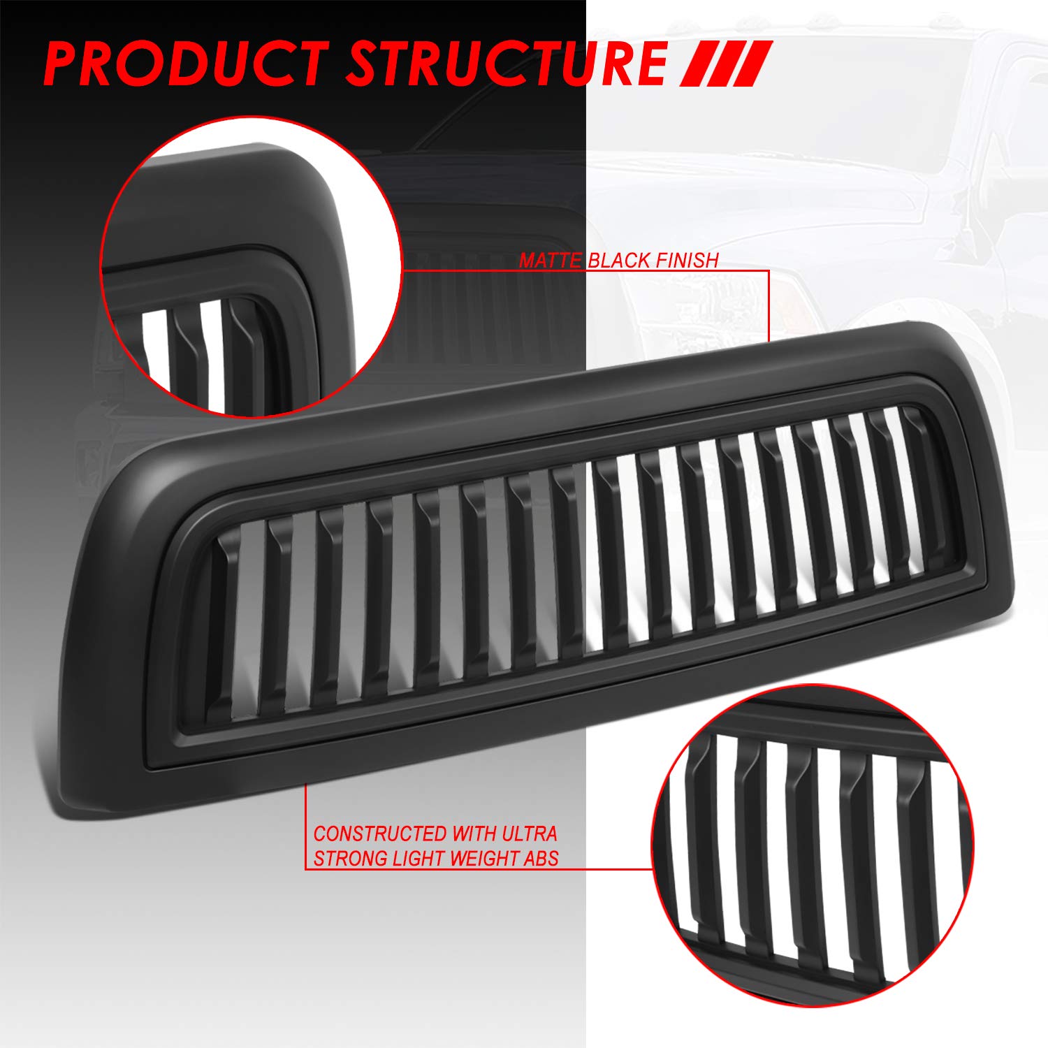 Auto Dynasty Matte Black Badgeless Vertical Slat Front Bumper Grille for Ram 2500 3500 DS/DJ/D2 (2010-2018) | Aggressive Style Upgrade for Trucks & Off-Road Adventures