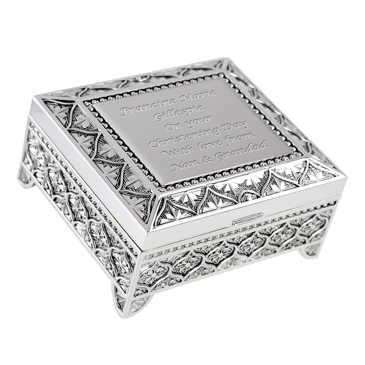 Personalized Silver Plated Christening Gift Box - Engraved Keepsake Jewelry Trinket Box with Satin Lining | Perfect Baptism, Baby Shower & First Communion Gift for Girls & Boys | Elegant Presentation Box for Special Occasions
