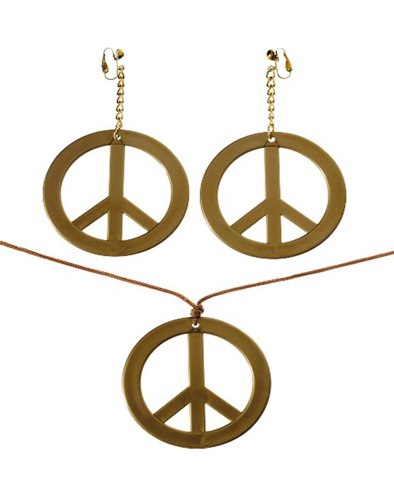 60s Peace Sign Earrings and Necklace Set - Vintage Hippie Jewelry for Women, Sterling Silver Peace Symbol Pendant & Stud Earrings - Perfect for Music Festivals, Boho Outfits and 60s Theme Parties