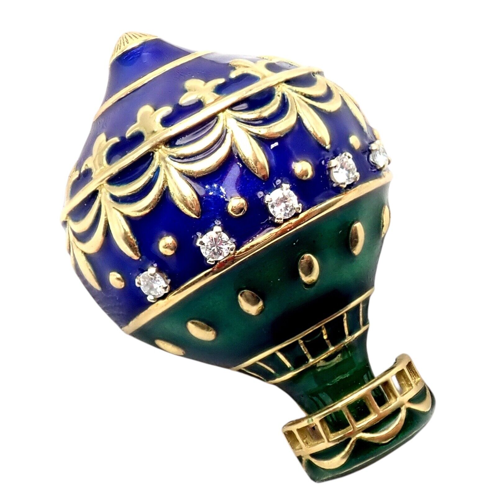 Authentic Christian Dior 18k Yellow Gold Diamond Enamel Jules Verne Pin Brooch - Vintage Luxury Jewelry for Women, Perfect for Special Occasions & Collectors