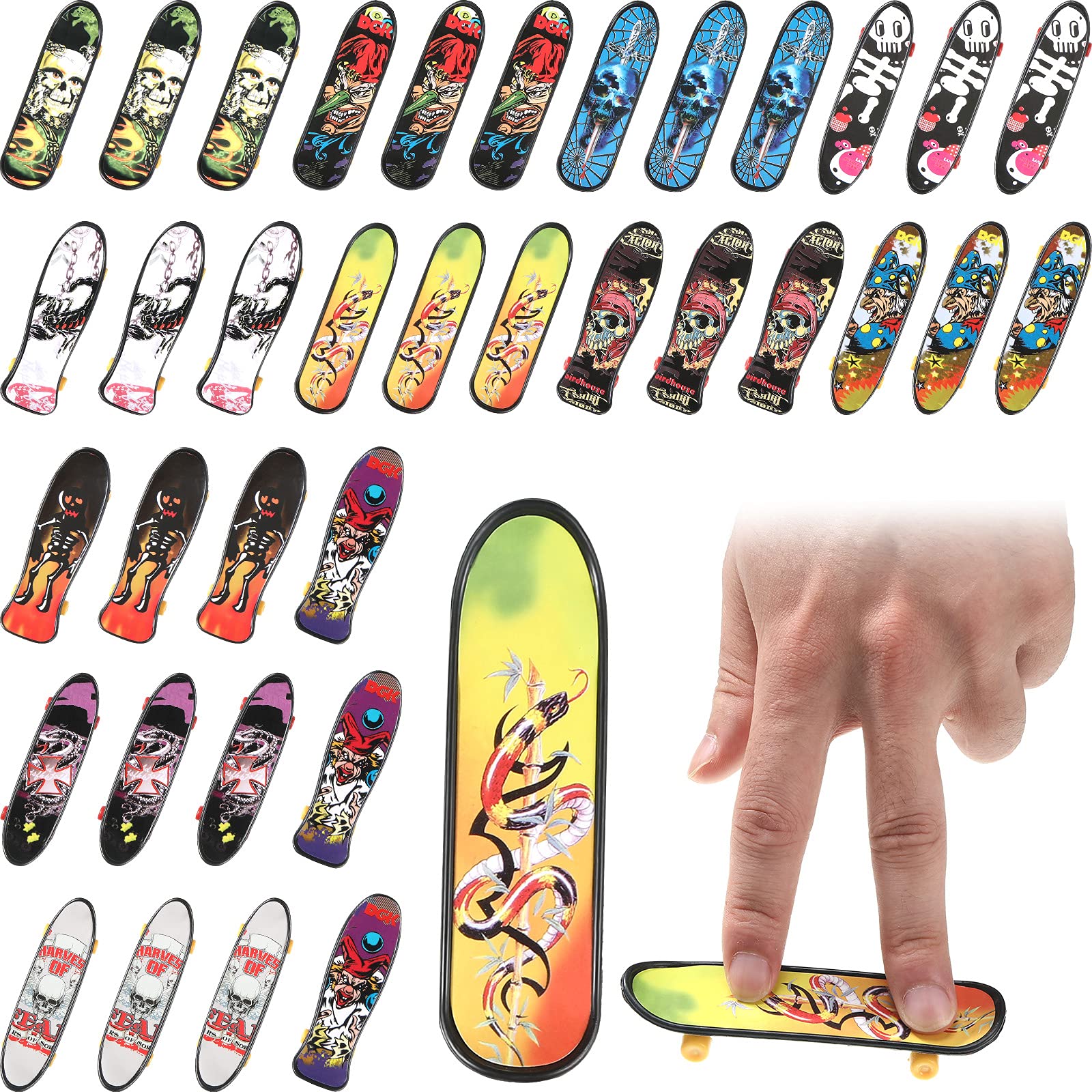 36-Piece Mini Finger Skateboard Toy Set - Double-Sided Pattern Fingerboards for Fingertip Tricks & Stunts | Perfect for Birthday Goodie Bags, Party Favors & Stress Relief Fun