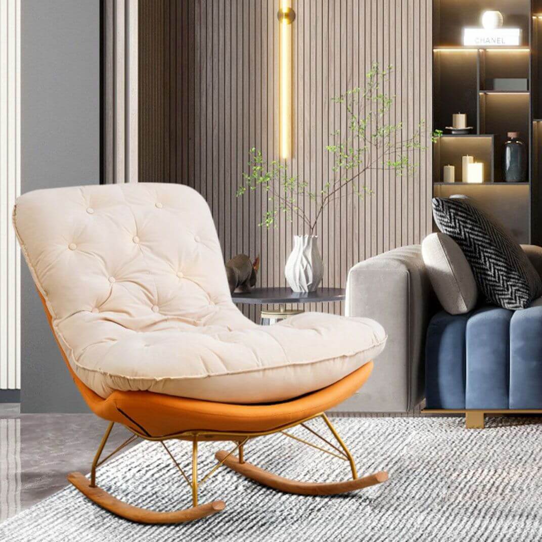 Modern Flannel Upholstered Rocking Chair with Removable Back Cushion - Comfortable Indoor Lounge Chair for Nursery, Living Room & Reading Nook