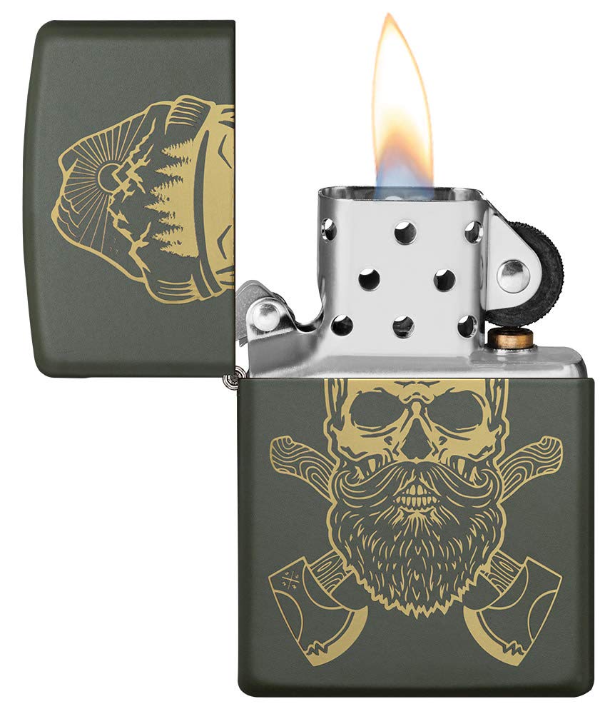 Zippo Green Matte Skull Design Windproof Pocket Lighter - Outdoor, Camping, Hiking & Survival Essential Accessory