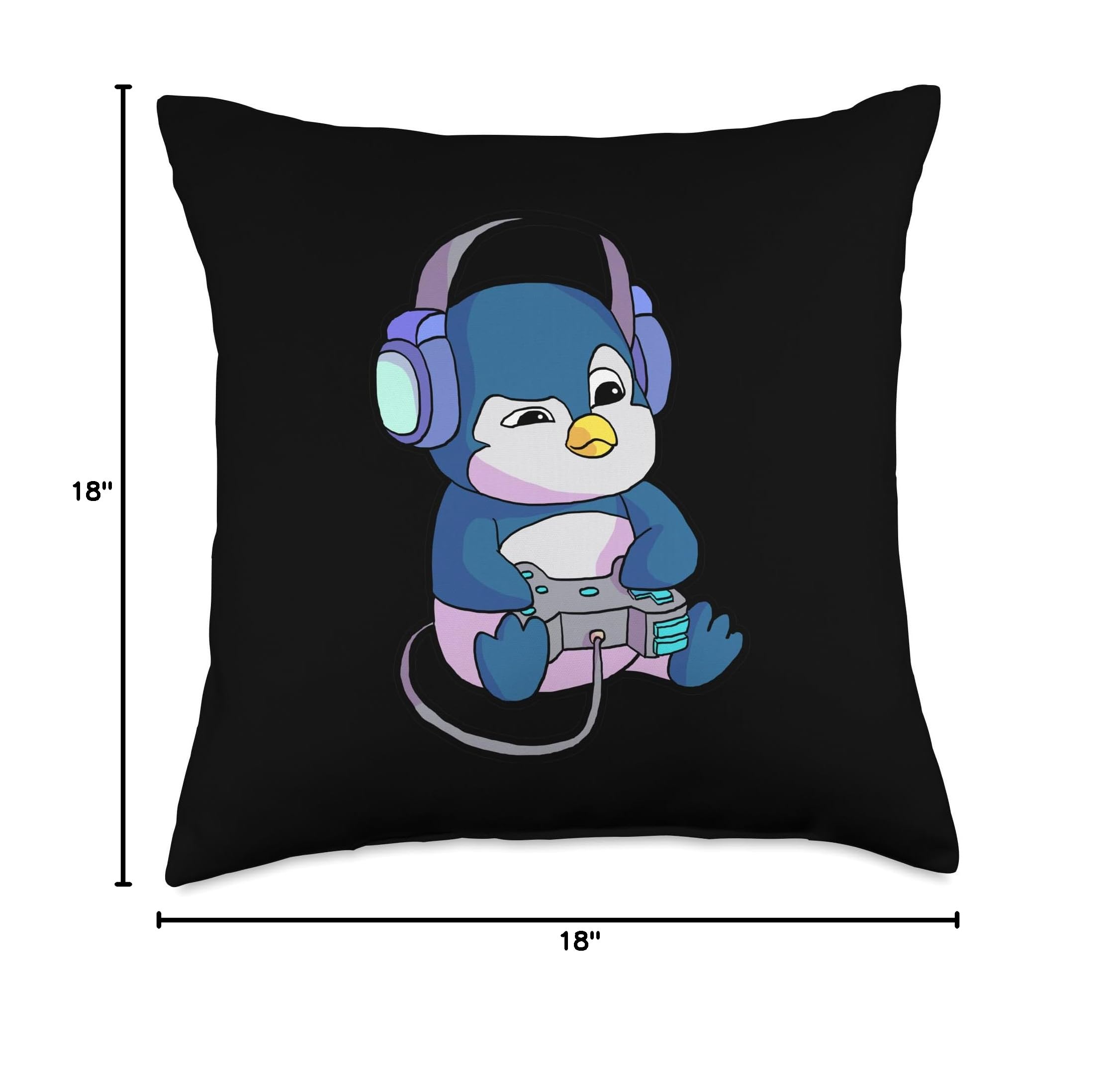 Gamer T-Shirt for Boys & Girls - Cool Gaming Gift for Teens - Penguin Design Cotton Shirt & Throw Pillow Set - Perfect for Gaming Rooms, Birthday Gifts & Sleepovers