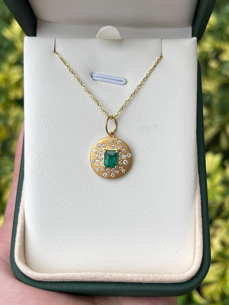 0.92tcw 14K Gold Emerald & Diamond Constellation Medallion Charm Pendant for Women - Elegant Necklace Jewelry Gift for Birthday, Anniversary & Special Occasions