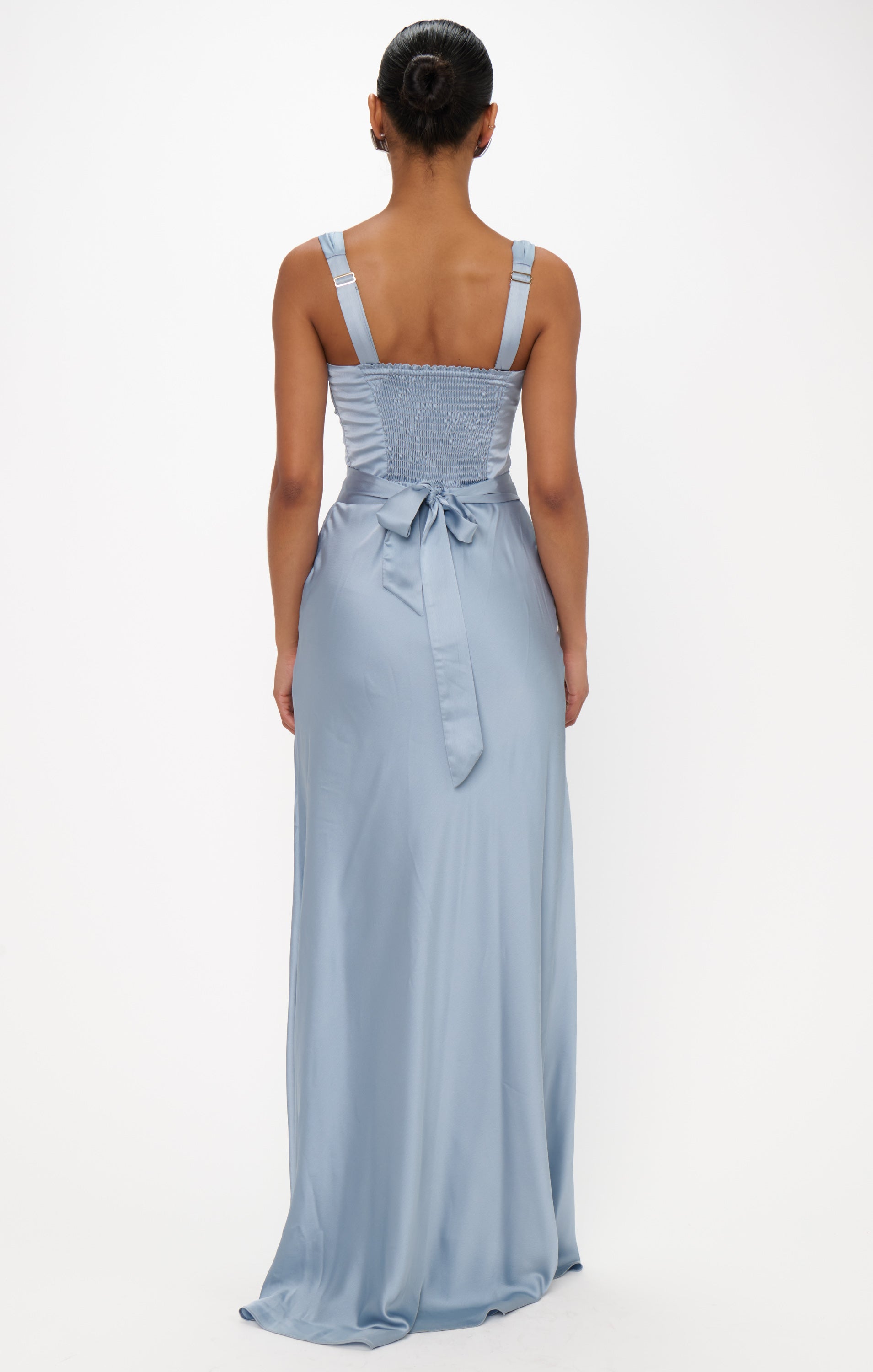 Lana Maxi Dress for Women - Elegant Steel Blue Luxe Satin Long Dress | Perfect for Evening Parties, Weddings & Special Occasions