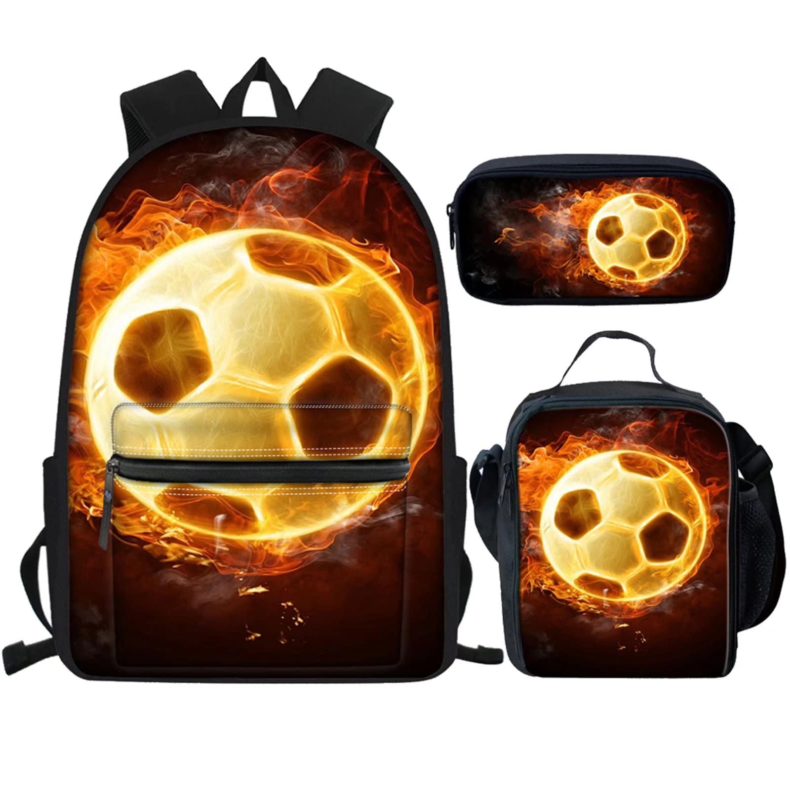 Renewold 3-Pack Kids Backpack Set with Lunch Box & Pencil Case - Soccer Red School Bags for Boys & Girls, Durable Bookbags for School, Picnic, Zoo, Sports & Hiking - Perfect for Daily Use & Outdoor Adventures