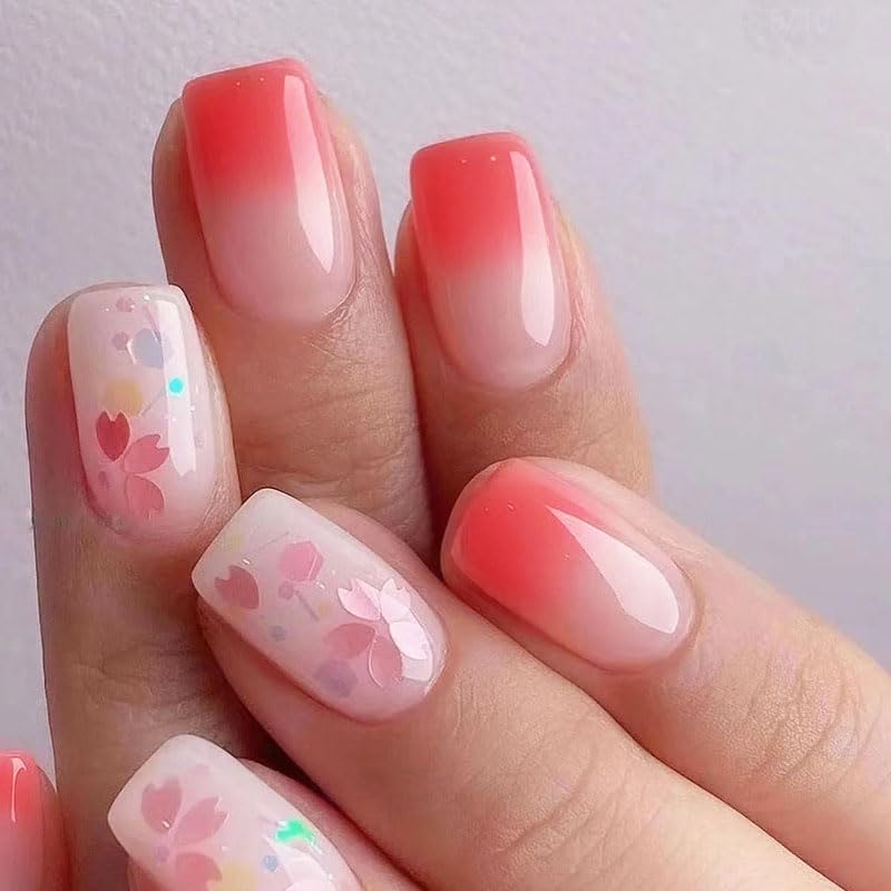 Ombre Orange Red with Flower A01