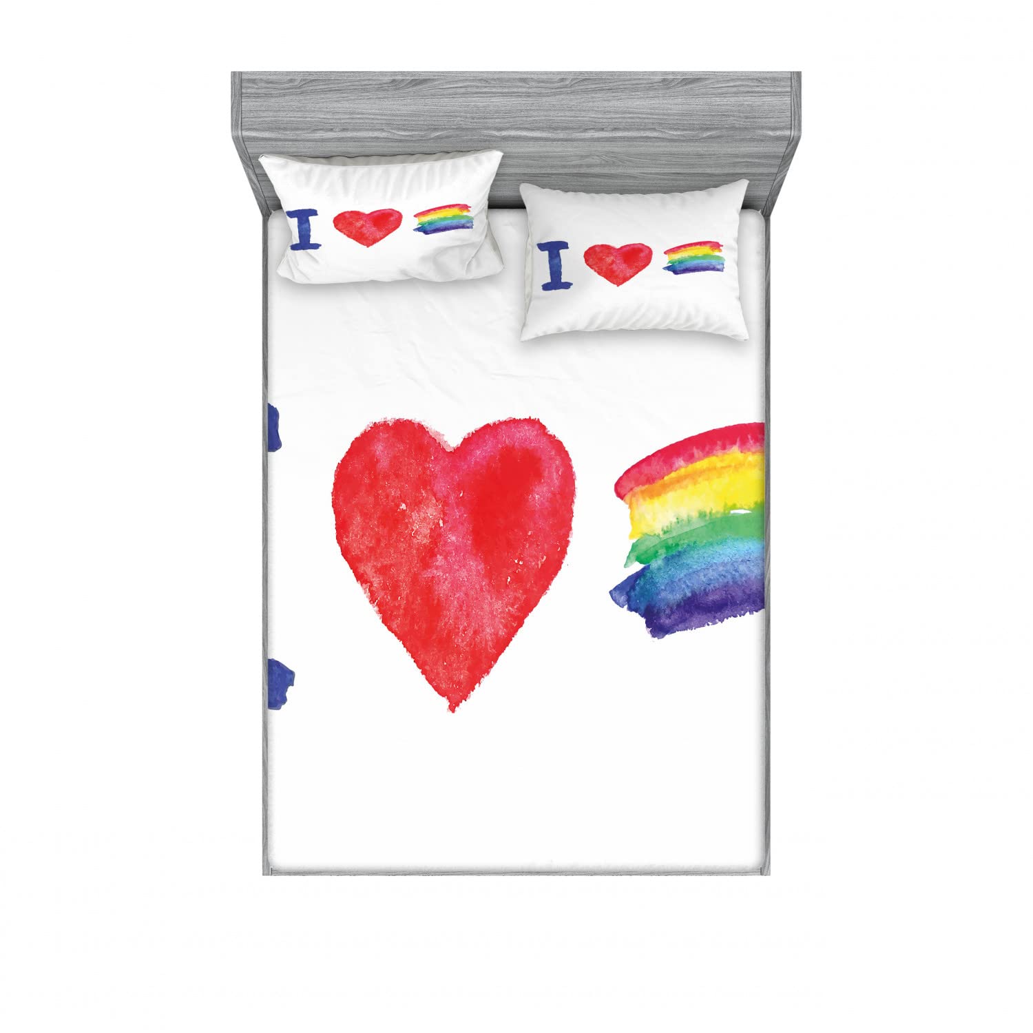 Ambesonne Rainbow 2-Piece Queen Size Fitted Sheet Set with 4 Pillow Shams - Vibrant Pride Art Bedding Collection for LGBTQ+ Themed Bedroom Decor | Perfect for Pride Month, Guest Rooms & Dorm Essentials