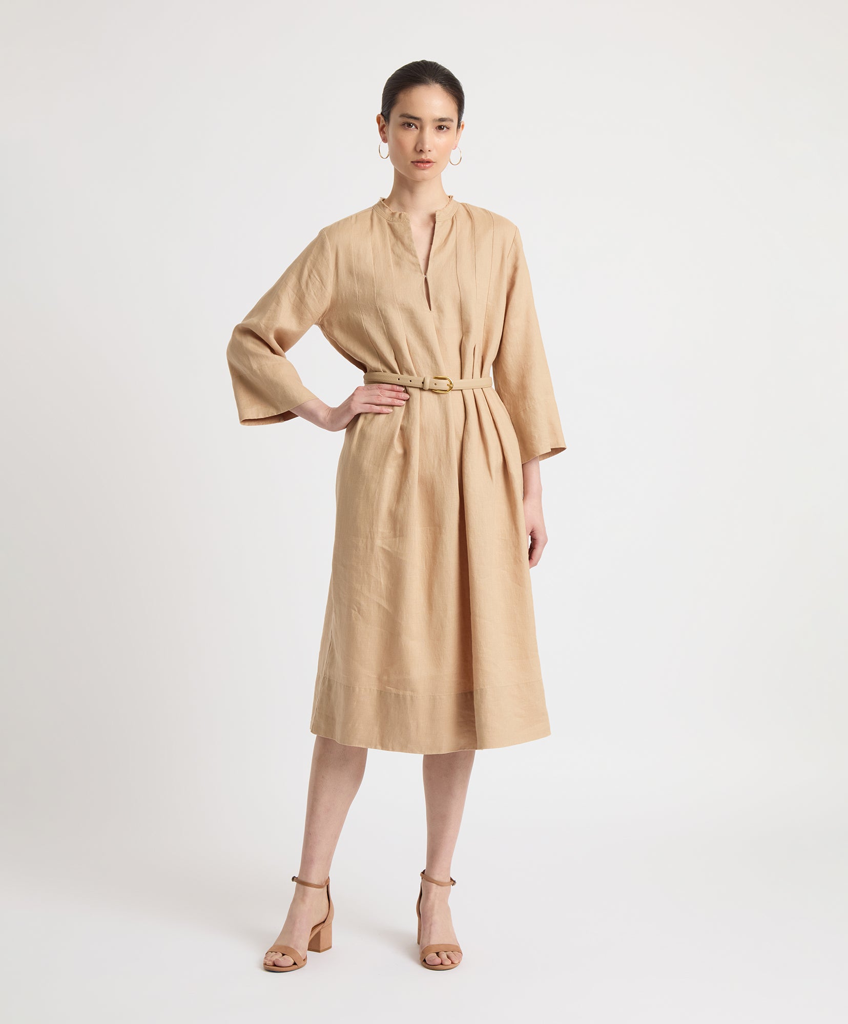 Vintage Khaki Tunic Dress for Women - Boho Chic Flowy Long Shirt Top - Perfect for Casual Outings, Beach Cover-Up, and Layering
