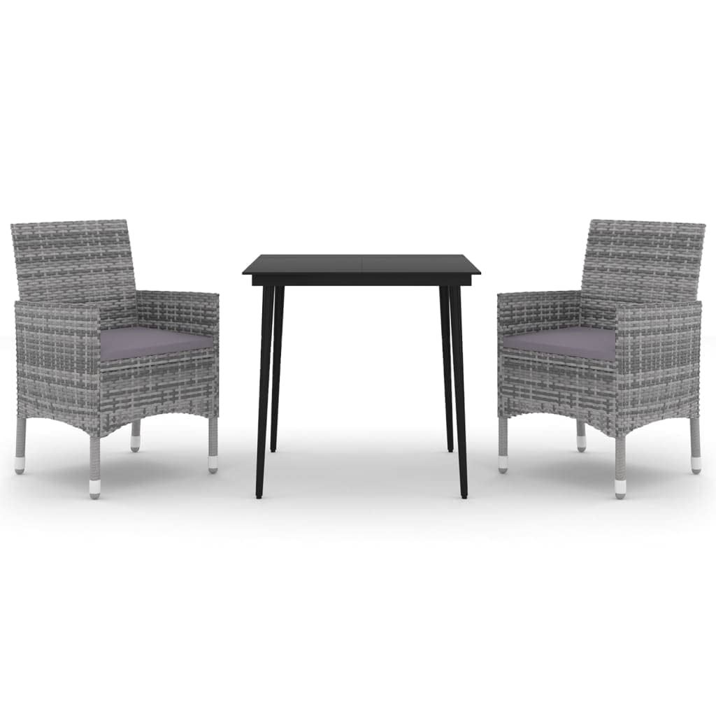 vidaXL 3-Piece Outdoor Patio Dining Set - Weather-Resistant Poly Rattan Furniture with Glass Table & Cushions - Perfect for Garden, Backyard, Poolside or Balcony Dining