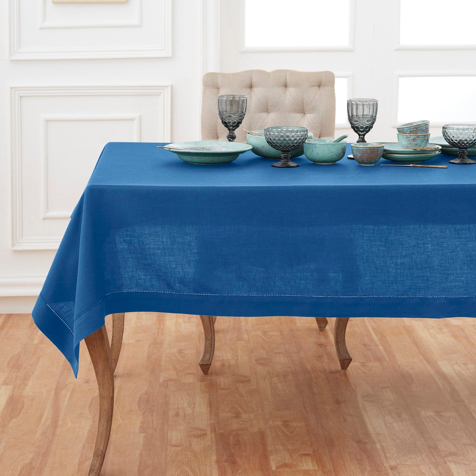 Elegant Classic Hemstitch Tablecloth - Premium Cotton Linen Dining Table Cover for Formal Dinners & Special Occasions