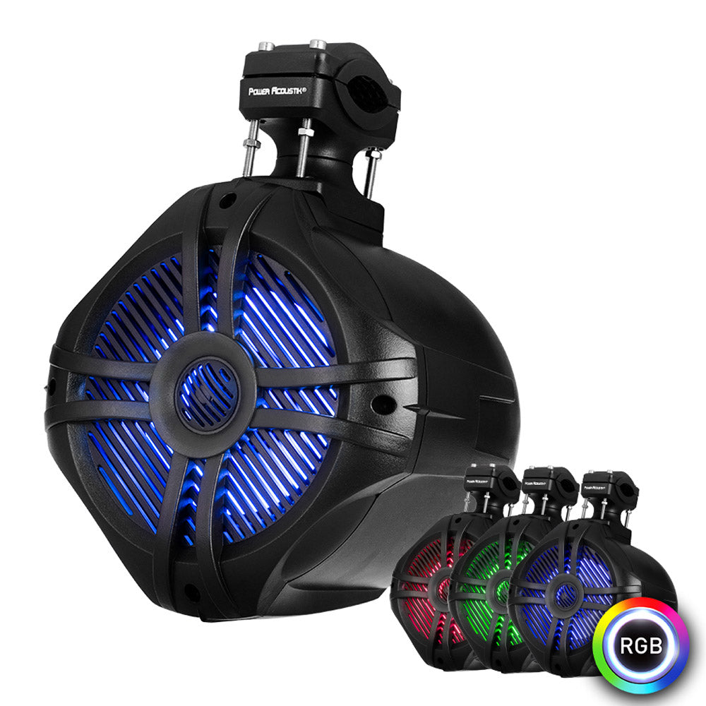 Power Acoustik MWT 65BL 6.5 Inch Marine Grade Wake Tower Speakers with RGB LED Lighting & Remote Control - Waterproof Boat Audio System for Wakeboarding, Yachting & Outdoor Marine Entertainment (Black)