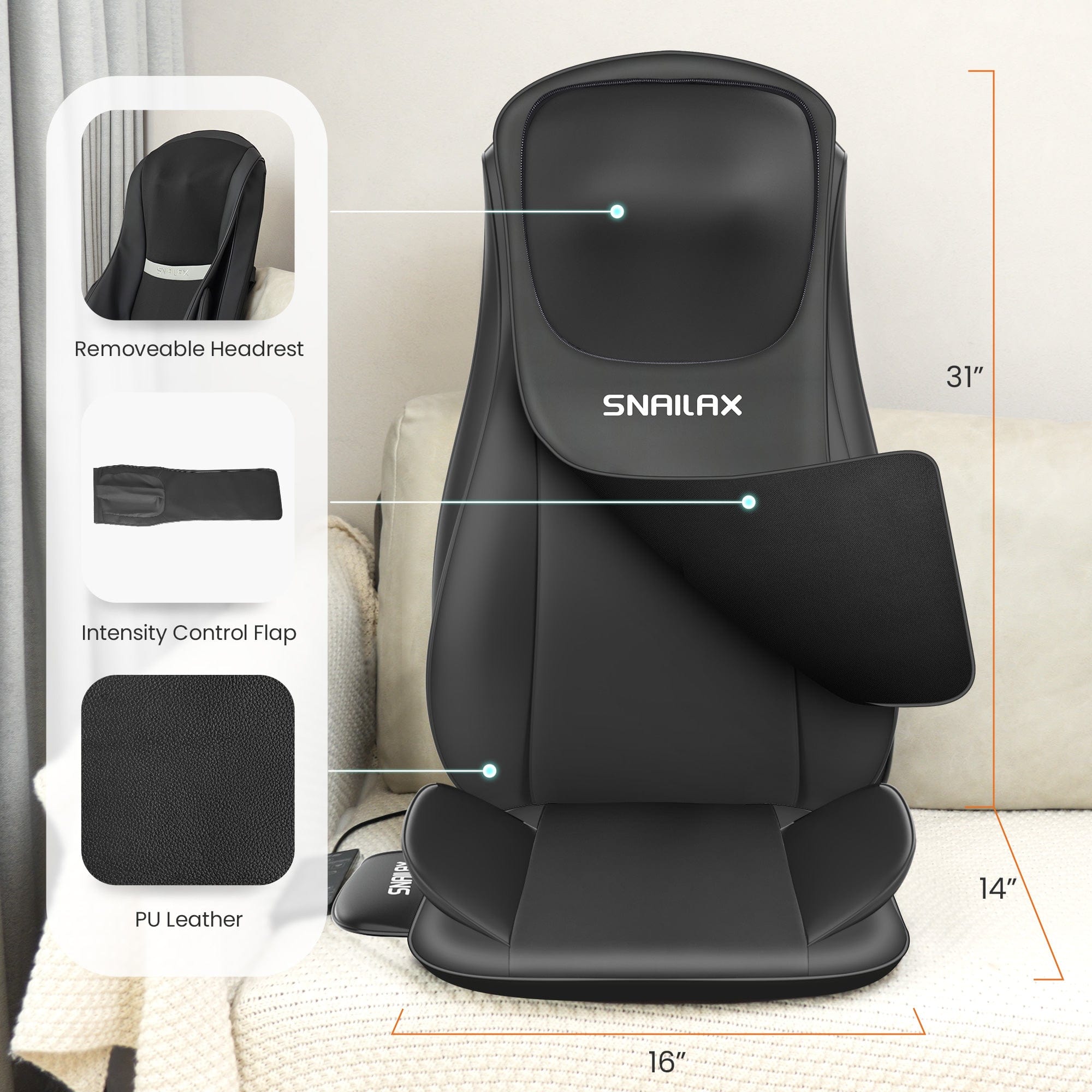 Snailax 2025 Upgraded Full Body Massage Chair Pad with Shiatsu, Compression & Heat - Neck & Back Massager for Home, Office & Relaxation