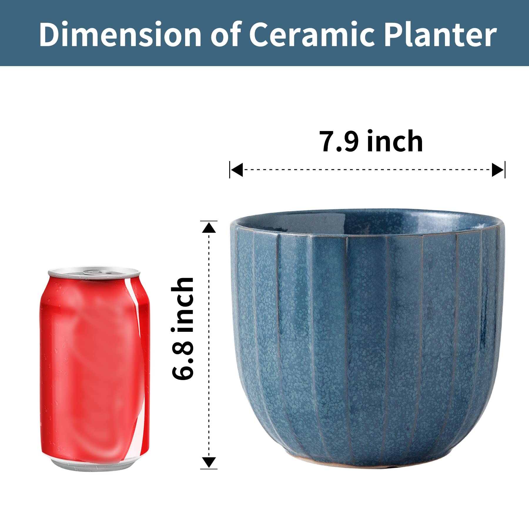 7.9 Inch Ceramic Planter Pot with Drainage Hole - Modern Flower Pot for Indoor Plants, Succulents & Herbs - Home Decor Plant Pot with Removable Rubber Base - Perfect for Living Room, Office & Balcony Decor