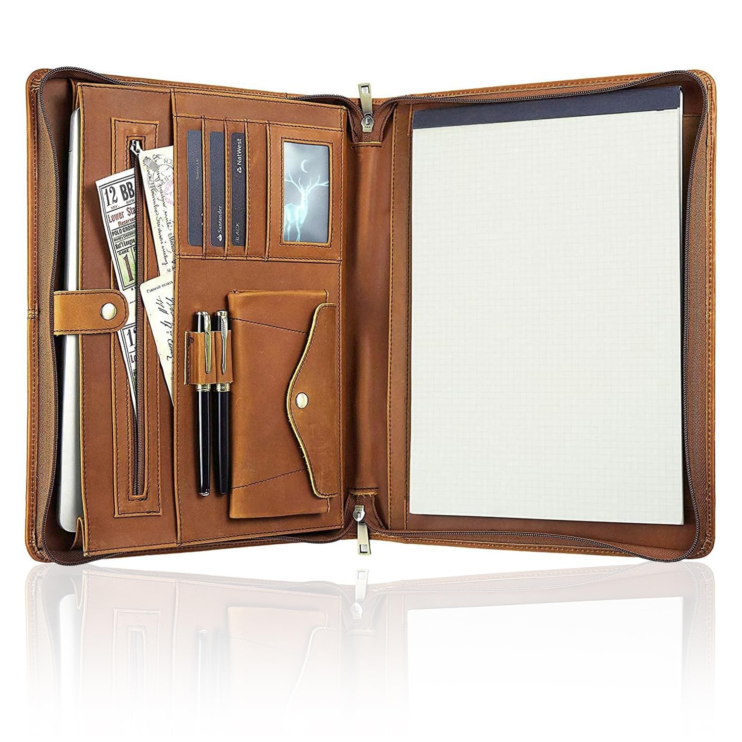 Premium Handmade Leather Portfolio with Handle - Vintage iPad & MacBook Case (Up to 13.3