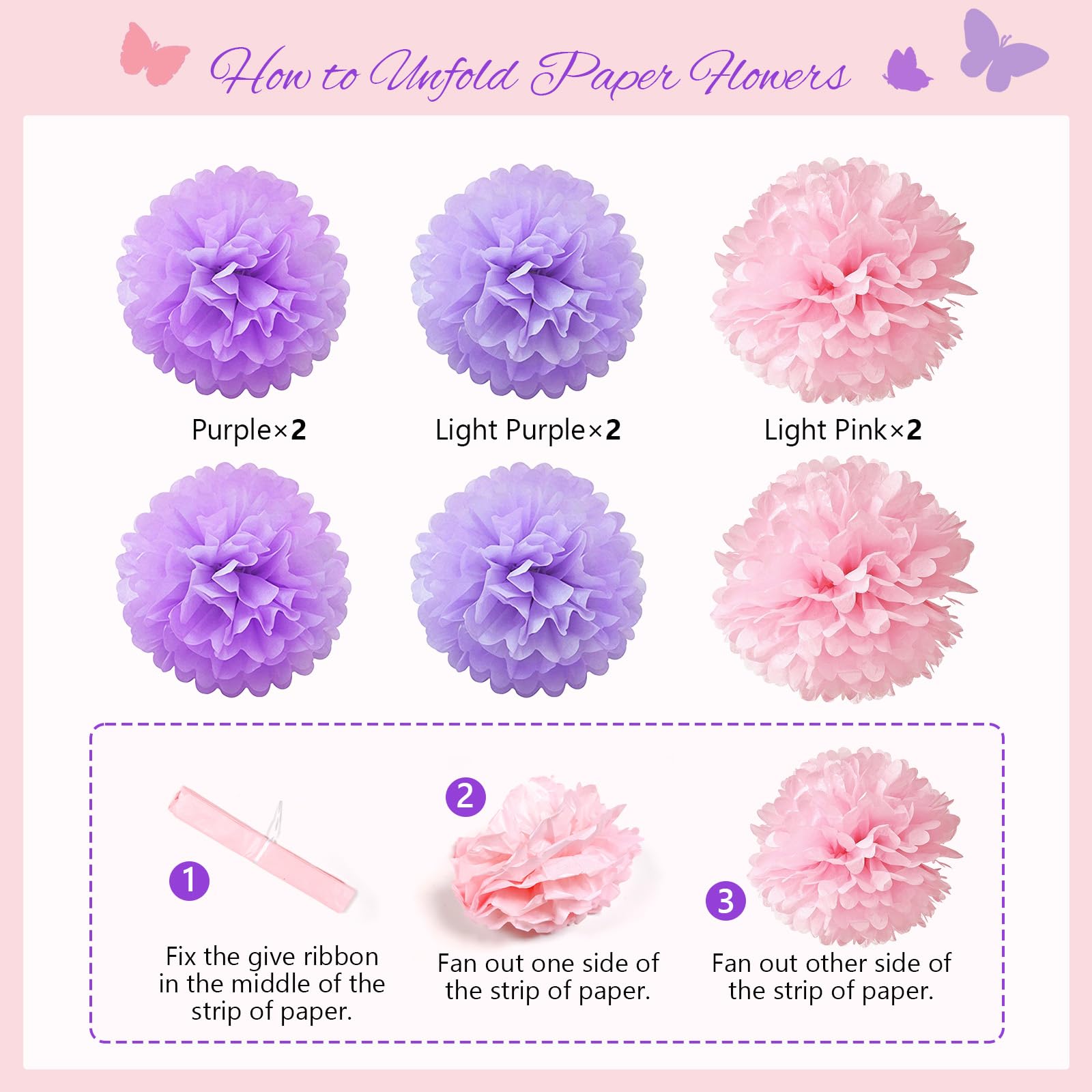 Pink & Purple Birthday Party Decorations Kit - Hanging Swirls, Tissue Pom Poms, Circle Dots, Tassel Garland, Balloons & Fringe Curtain for Women's Birthday Celebration | Perfect for Baby Showers, Bridal Showers & Anniversary Parties