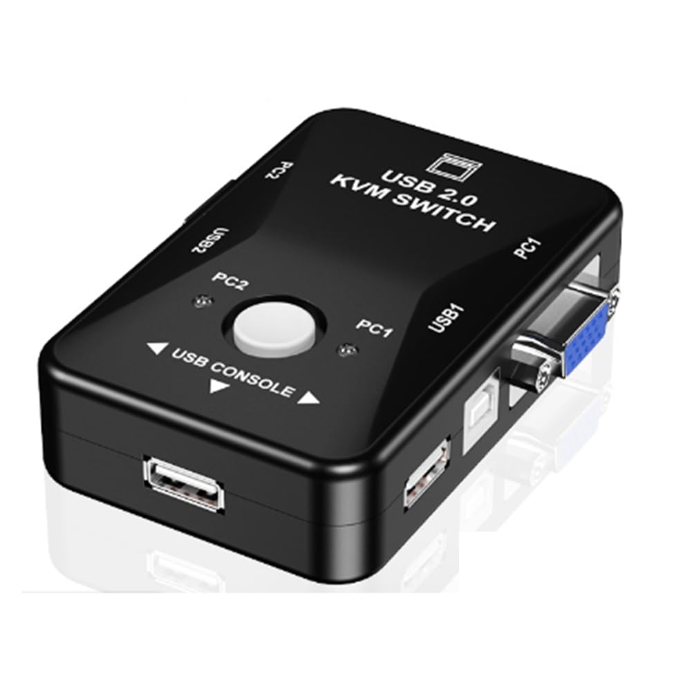 ANNJUC 2-Port USB KVM Switch with VGA/SVGA Support - Keyboard, Mouse & Monitor Sharing Switch for 2 Computers | Perfect for Home Office, Gaming Setup & Multi-PC Workstations