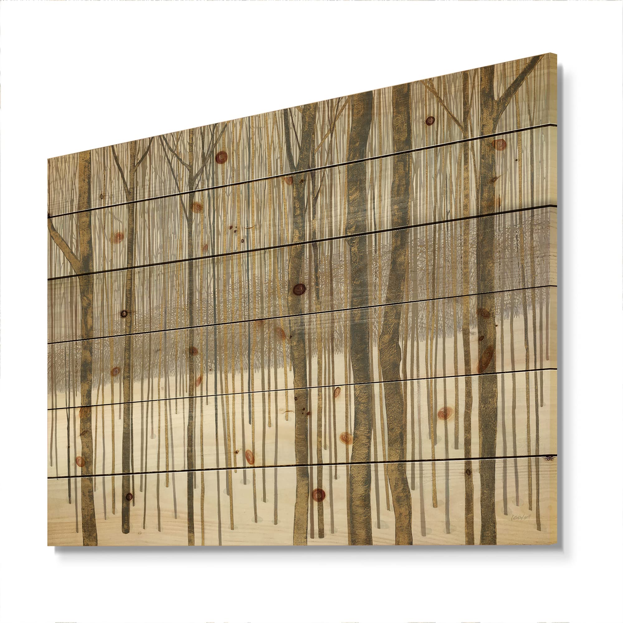 Forest In Winter Gold Cabin & Lodge Wood Wall Decor - Brown Wood Wall Art - Large Landscapes Wood Panels Printed On Natural Pine - Rustic Home Decor for Living Room, Cabin, Lodge & Office