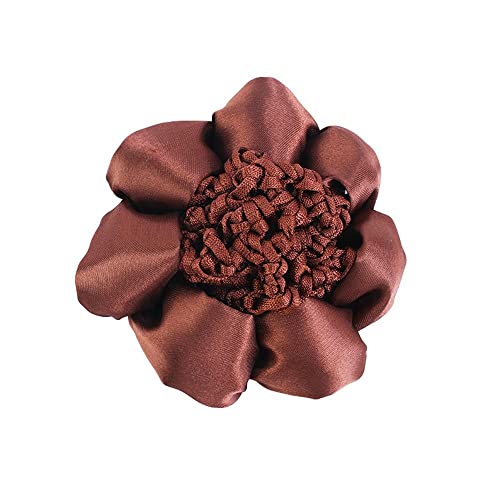 Korean Elegant Floral Hair Net for Women & Girls - Hair Bun Cover, Snood, Flower Hair Barrette & Clips - Perfect for Lady, Nurse, Stewardess Work (Coffee) | Great for Weddings, Parties & Professional Settings