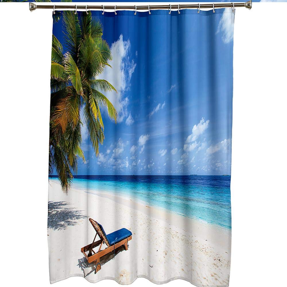 Waterproof Heavy Duty Weighted Fabric Shower Curtain - Sky Blue Sea Design 71