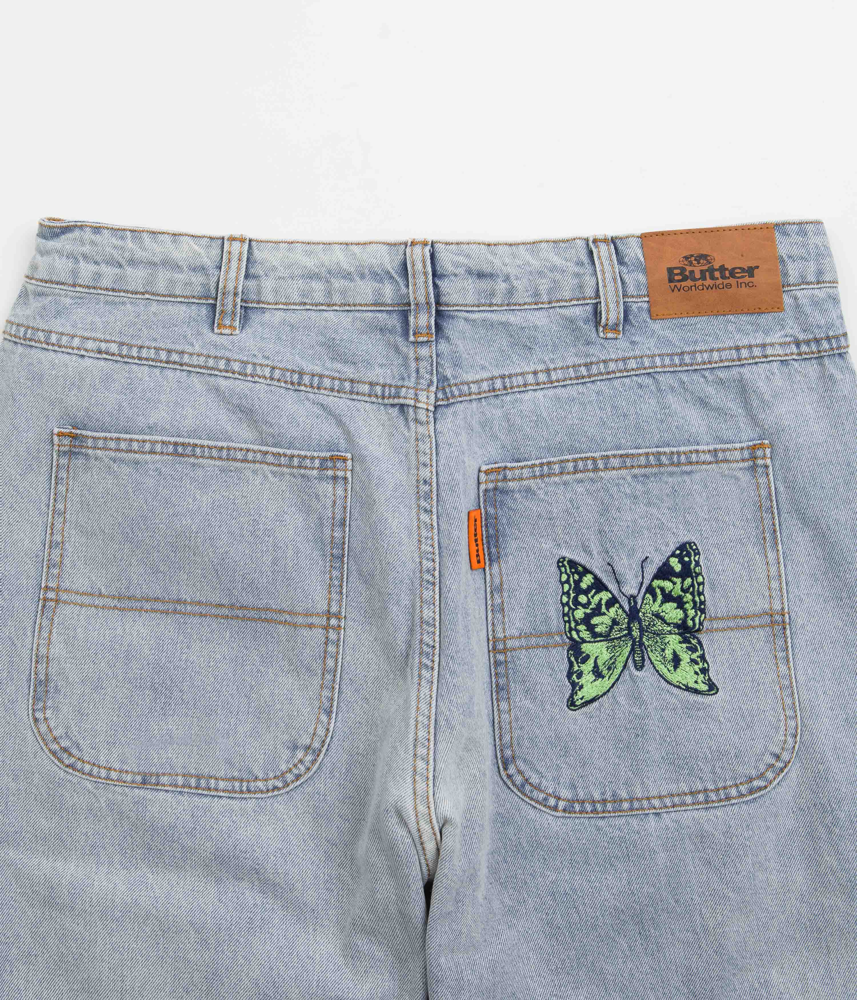 Butter Goods Butterfly Jeans - Light Blue Distressed Denim for Women | Vintage High Waisted Skinny Jeans | Perfect for Casual Wear, Street Style & Night Out