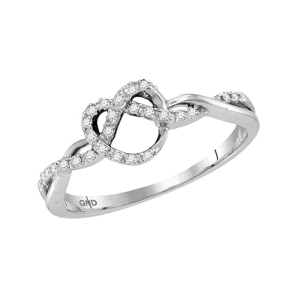 10K White Gold Women's Round Diamond Heart Pretzel Ring - 1/8 Cttw, Perfect for Valentine's Day Gifts, Anniversary Presents & Romantic Occasions