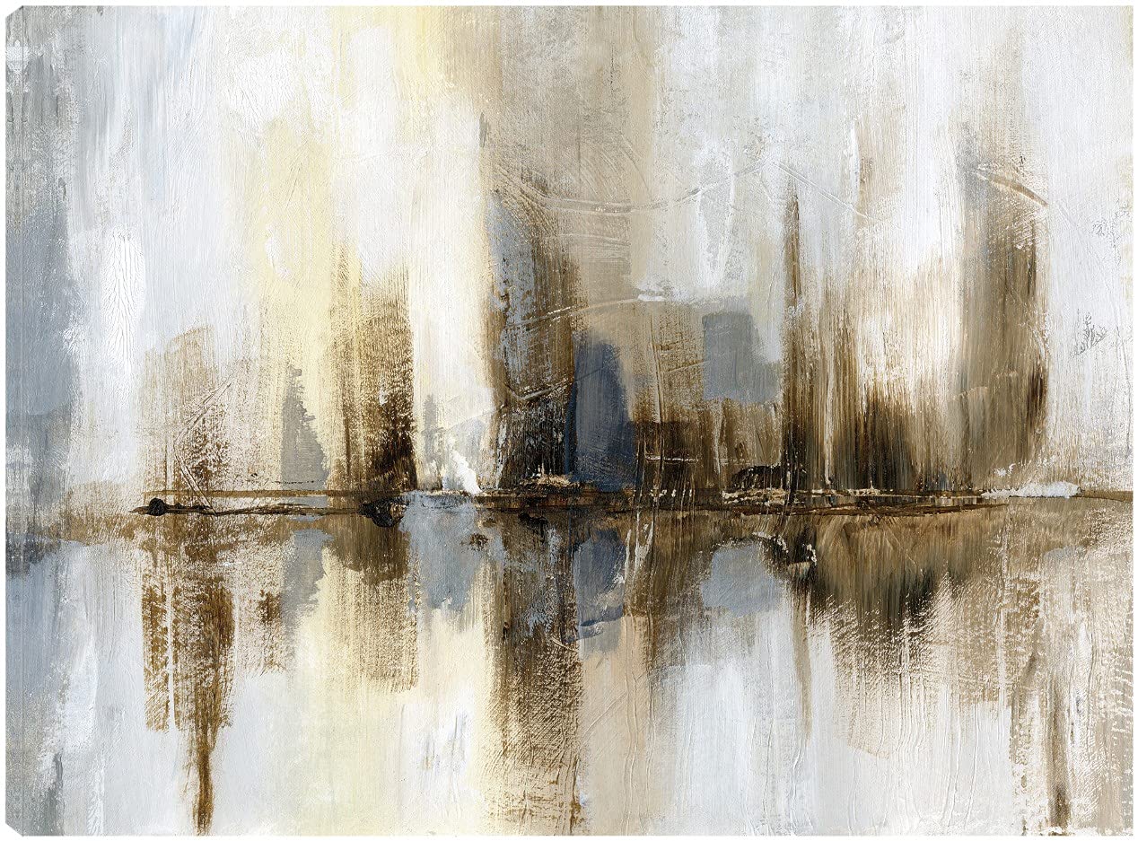 Harbor Lights Fine Art Canvas Wall Decor - 32x24 Inches - Ready to Hang Painting for Living Room, Bedroom, Office - Coastal Landscape Artwork by Artist Nan - Perfect for Home, Kitchen, Bathroom & Dining Room Decor