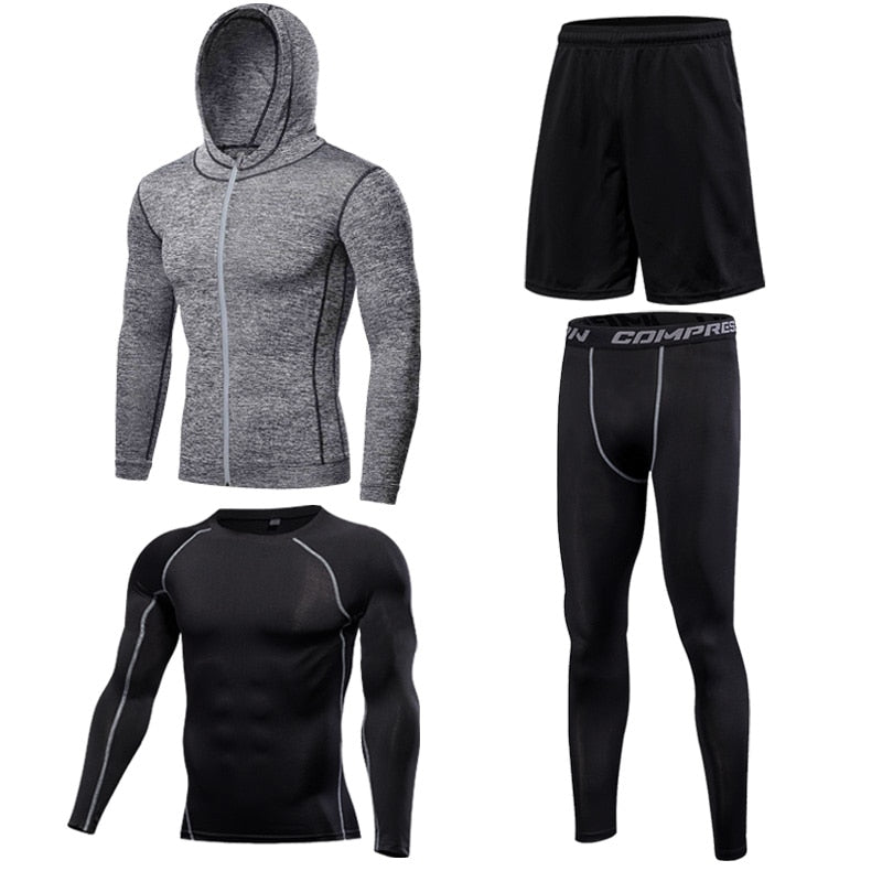 4 Pcs Men's Outdoor Jogging Tracksuit Set - Breathable Gym Running Sportswear for Men - Perfect for Jogging, Workouts & Casual Wear