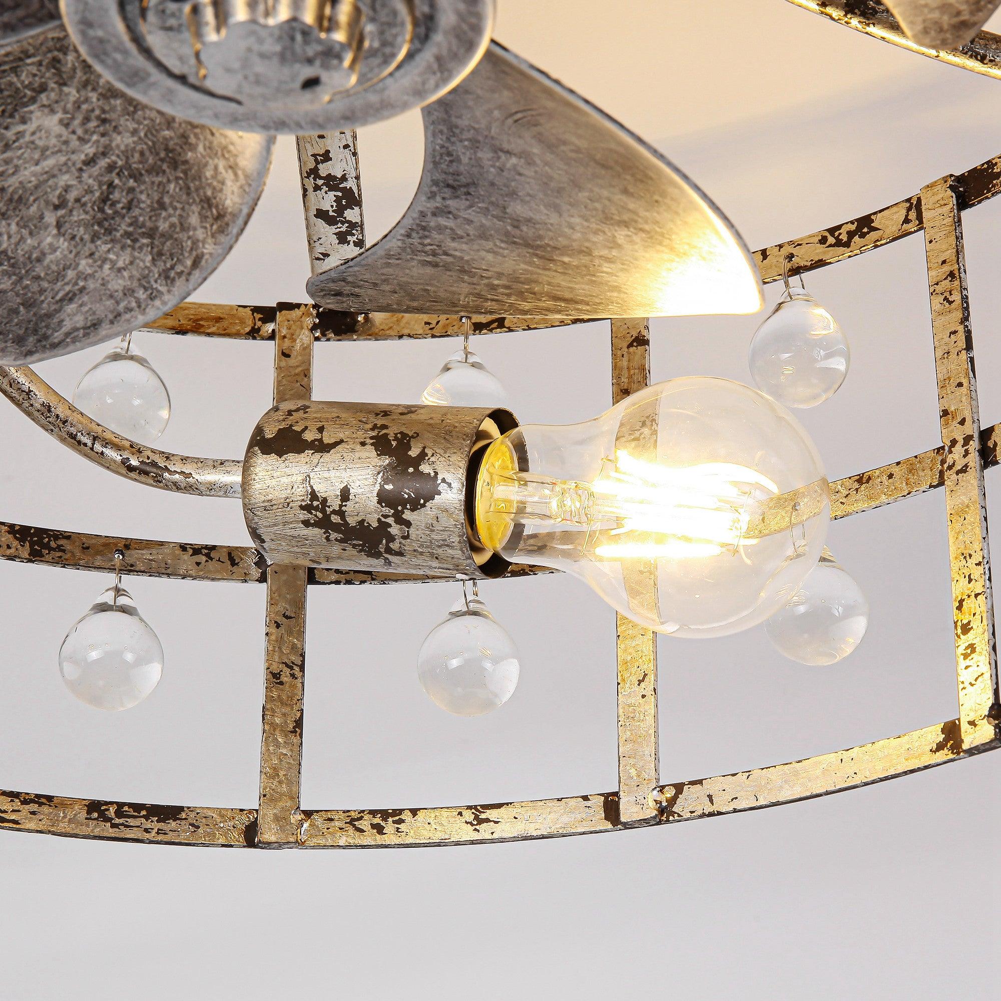 18 Inch Retro Silver Crystal Flush Mount Ceiling Fan with APP Remote Control & LED Light - Perfect for Bedroom, Living Room, and Office Spaces