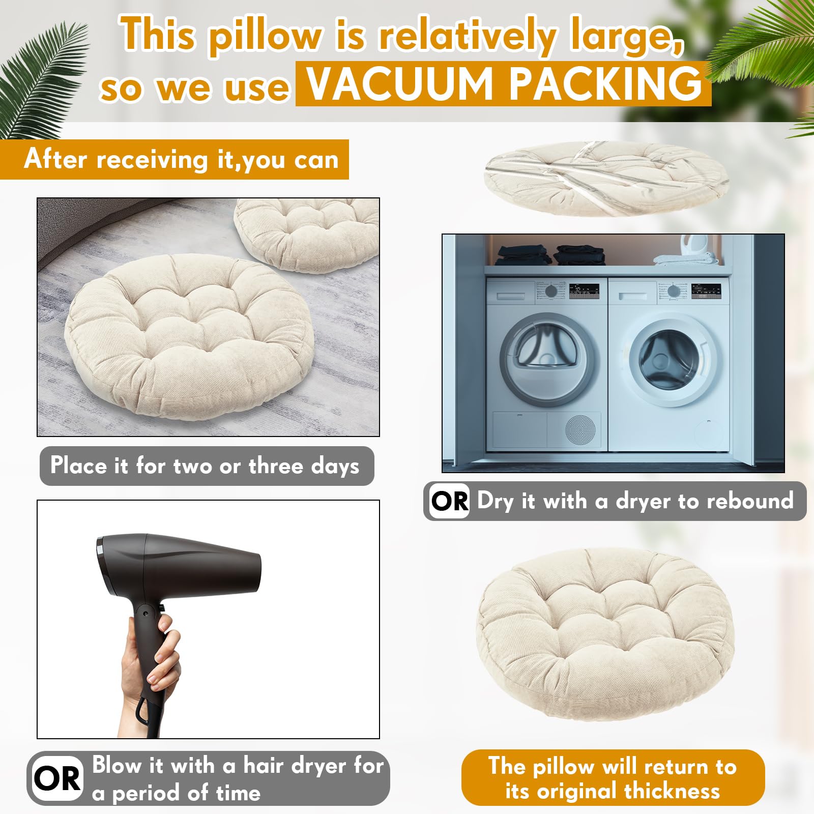 Jerify 4-Pack 22x22 Inch Large Round Floor Pillows - Meditation Cushions for Adults, Yoga Seating Pillow, Comfortable Floor Cushion for Living Room, Bedroom & Outdoor Use - Perfect Gift for Christmas (Beige)