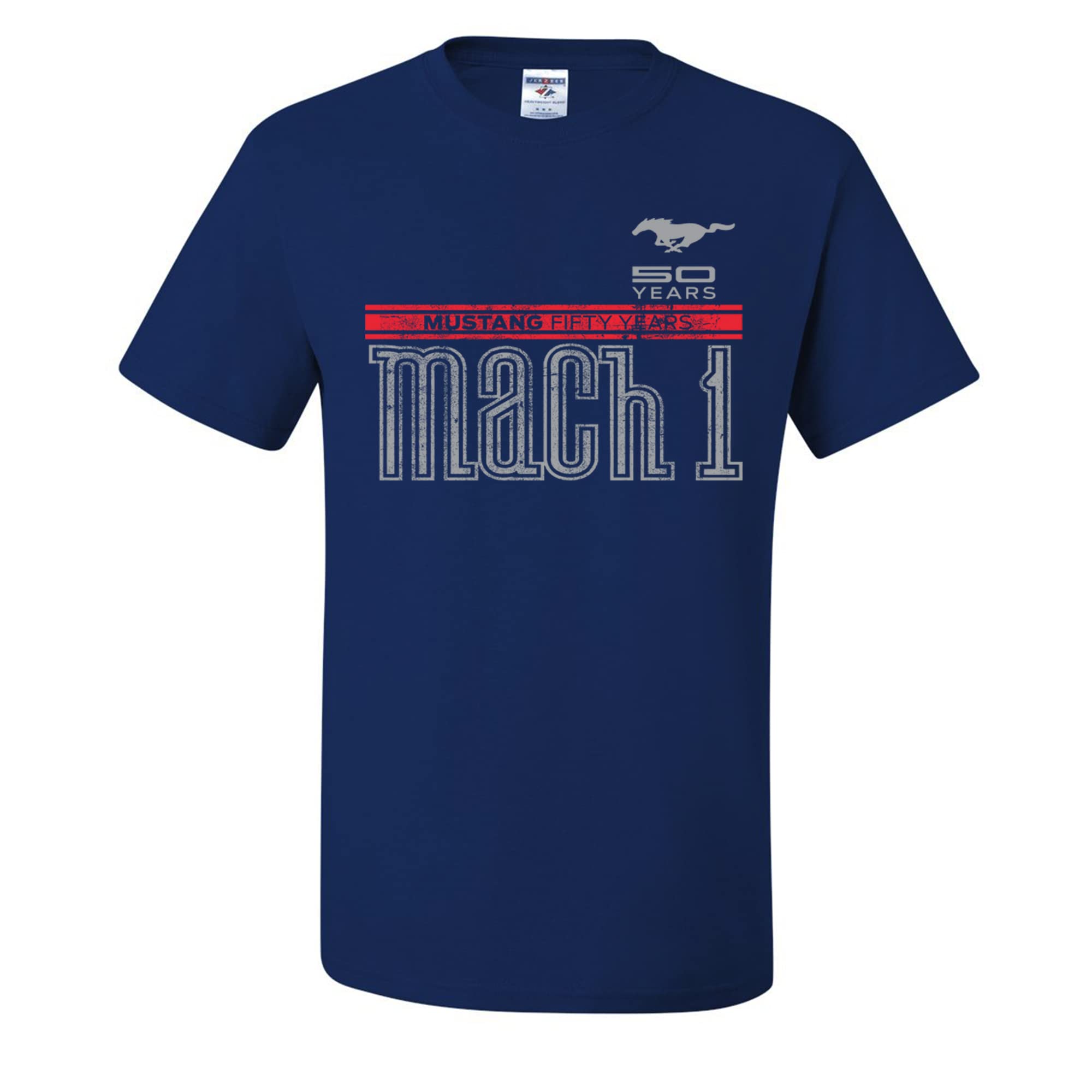 Official Licensed Ford Mustang 50th Anniversary Mach 1 Logo Men's T-Shirt - Vintage Car Enthusiast Gift, Casual Wear & Car Show Apparel