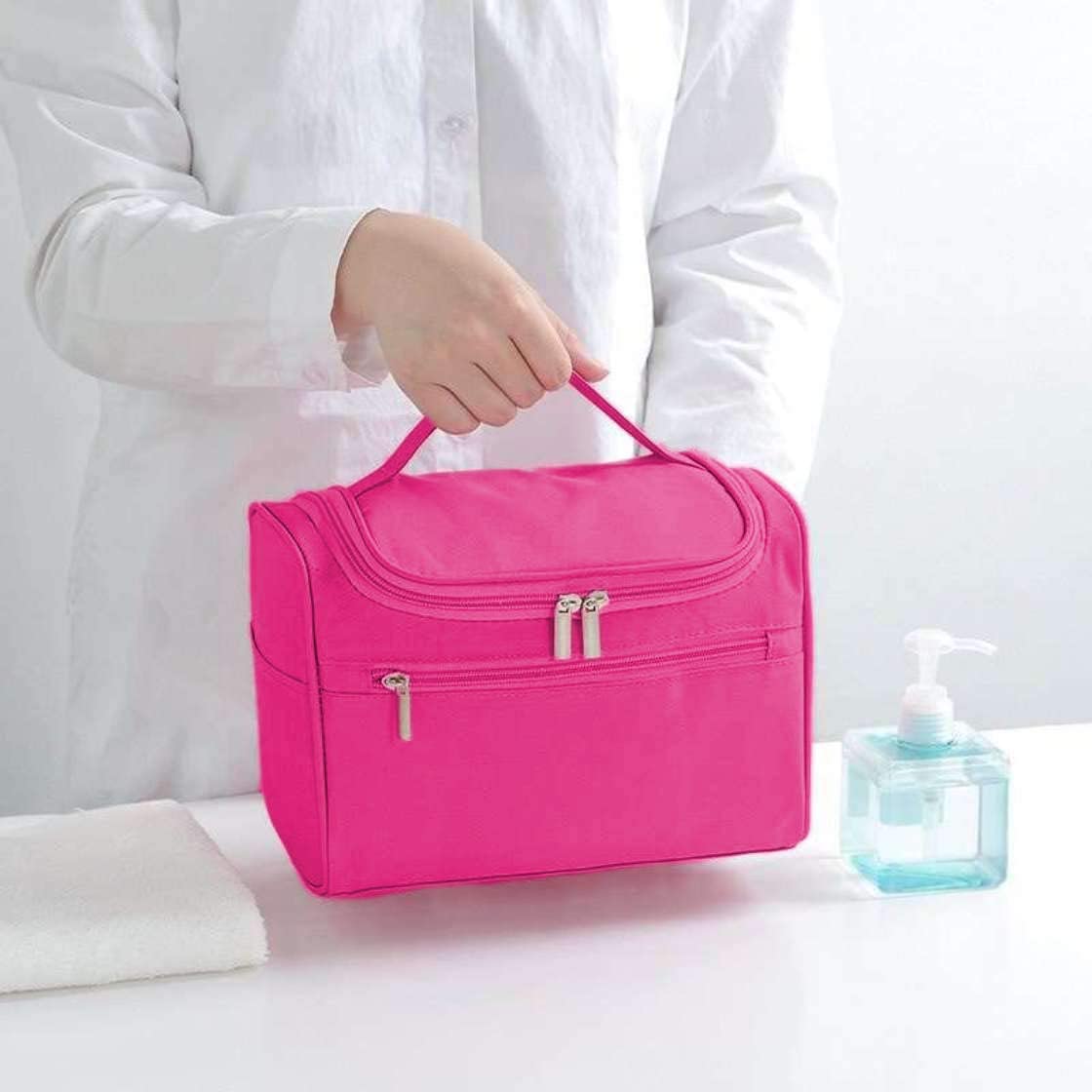 Clopic - Waterproof Travel Toiletry Bag with Hook, Makeup Organizer & Cosmetic Pouch for Women | Portable Grooming Kit for Bathroom, Gym & Vacation (Pink)