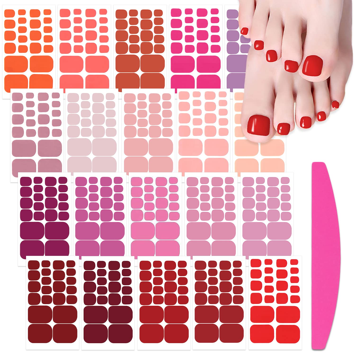 SILPECWEE 20 Sheets Red Solid Color Toenail Polish Strips - Self-Adhesive Nail Wraps for Women, Gel Nail Stickers with 1 Nail File - Perfect for Pedicures, Home Manicures & Toe Nail Art Designs