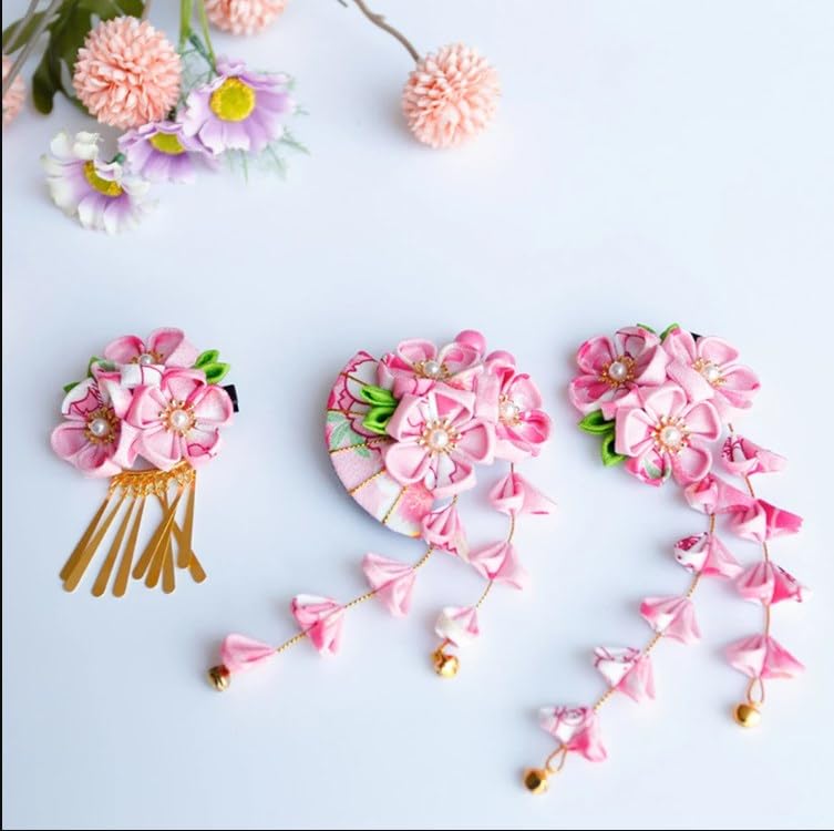 LUOZZY Japanese Hair Clips - Elegant Kimono Flower Hair Pins with Tassel, Traditional Kanzashi Hair Ornaments for Women | Perfect for Kimono, Cosplay, Tea Ceremony & Special Occasions