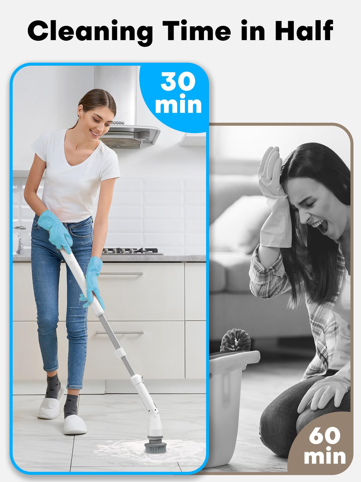 Electric Spin Scrubber with 4 Heads - Bathroom Cleaning Brush for Tile, Tub & Floor
