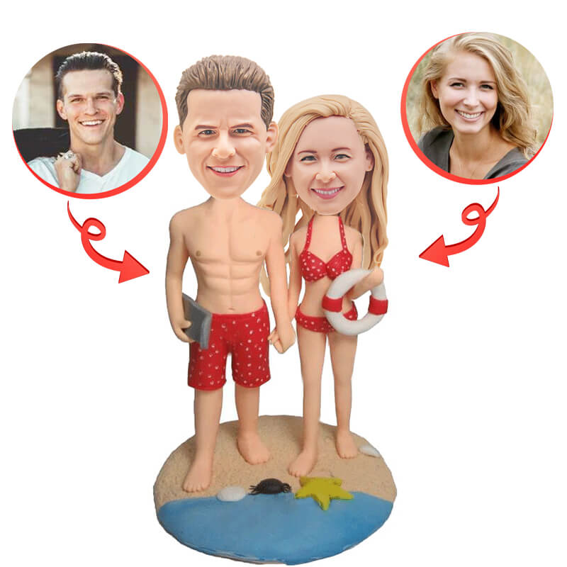 Custom Bikini Beach Theme Couple Bobblehead - Personalized Anniversary Gift for Couples - Perfect for Beach Weddings, Honeymoons & Vacation Souvenirs