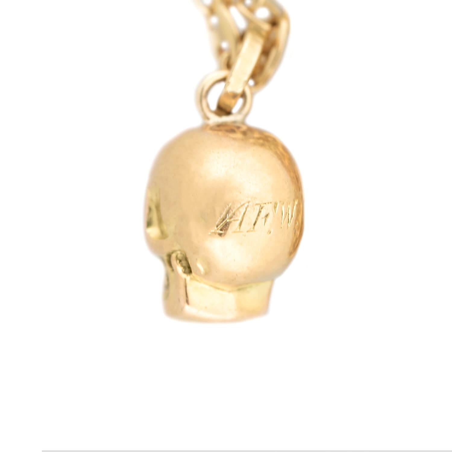 14K Gold Victorian Ruby Skull Charm Pendant with Mariner Chain - Gothic Jewelry for Women, Men - Perfect for Halloween, Punk Fashion & Unique Gifts