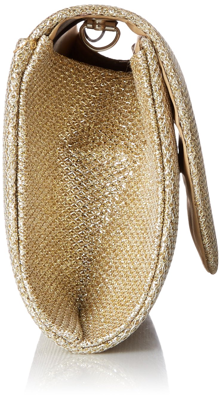 Damara Women's Glitter Oblique Flap Clutch Handbag in Gold - Perfect for Evening Parties, Weddings & Special Occasions