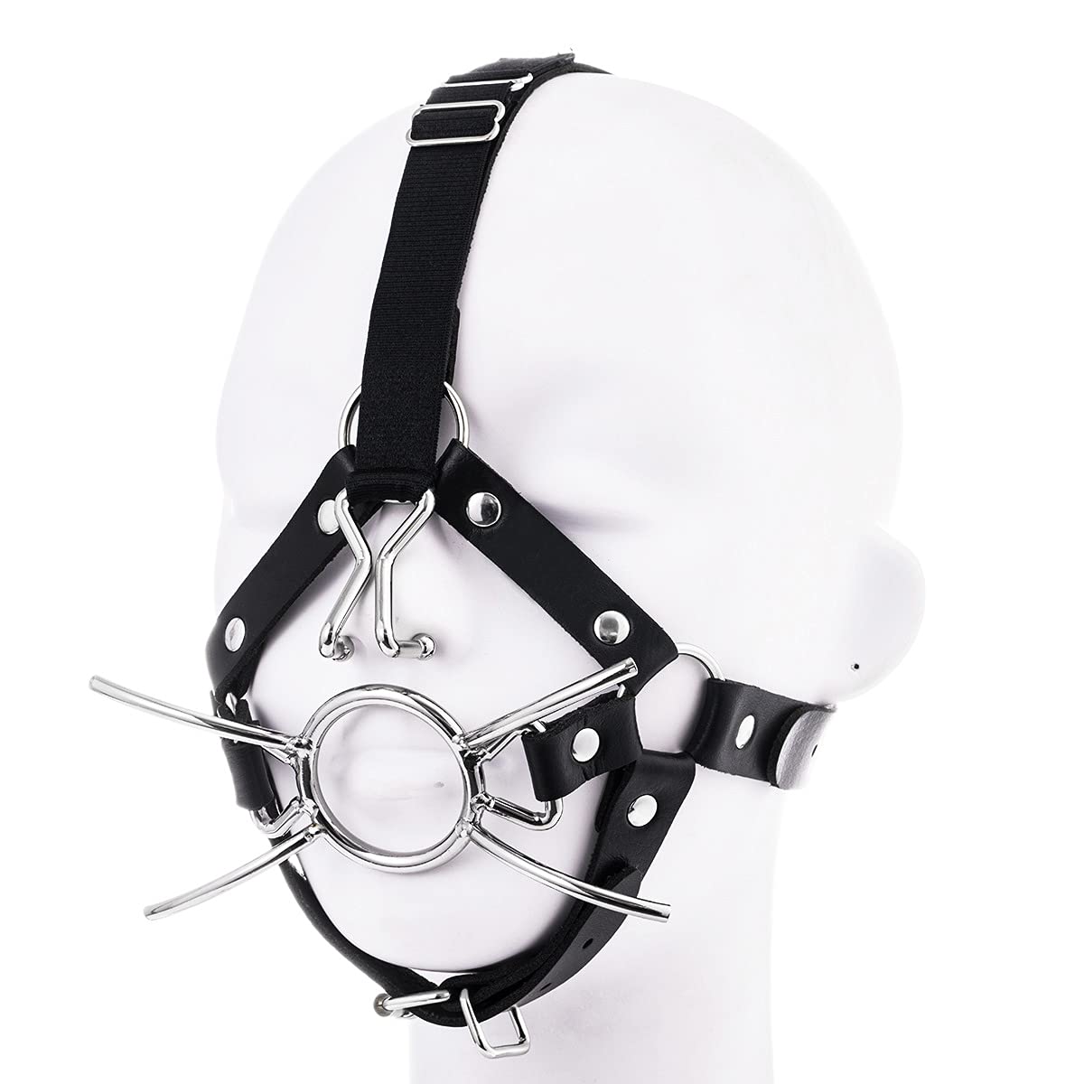 Adjustable Metal Open Mouth Gag with Nose Hook - BDSM Bondage Restraint for Men & Women - Fetish Head Harness for Couples Roleplay, Flirting & Erotic Play - Perfect for Dominance, Submission & Sensory Deprivation Scenes