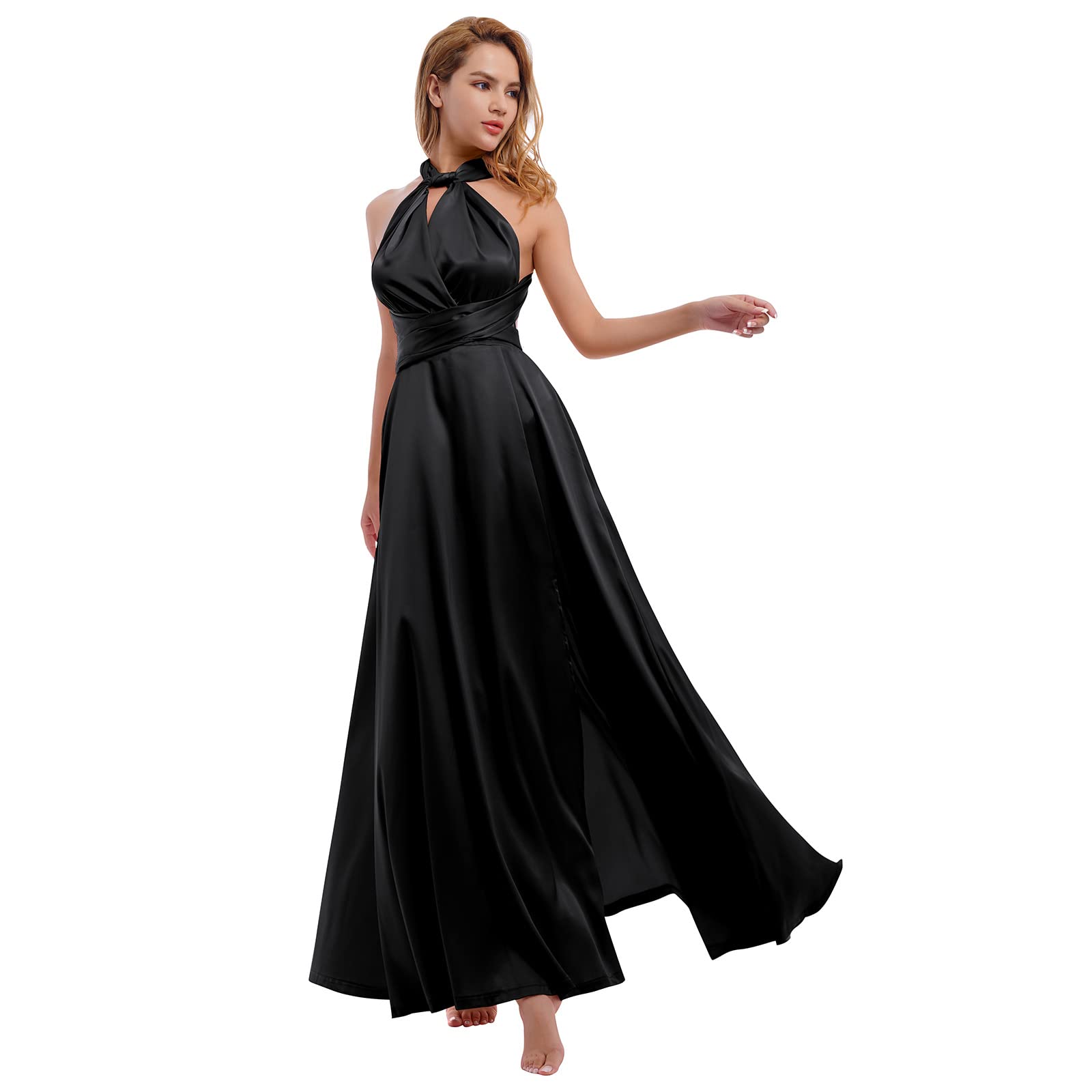 Women's Convertible Satin Infinity Dress - Multi-Way Wrap Bridesmaid Dress with Bandeau | Formal Long Twist Split Design for Weddings, Parties & Special Occasions