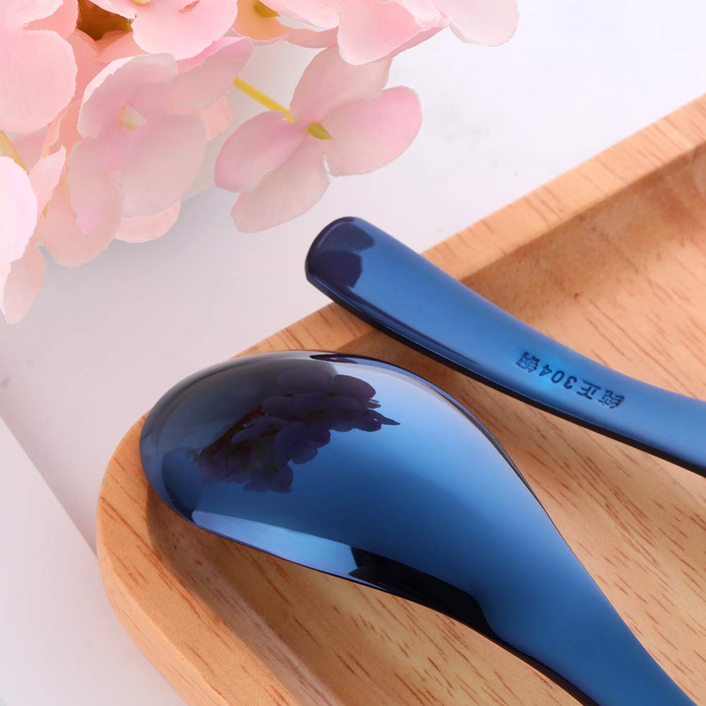 Premium Heavy Duty Soup Spoons - Set of 4 Stainless Steel Asian Rice Spoons - Polished & Dishwasher Safe - Perfect for Ramen, Pho, Rice Bowls & Asian Cuisine