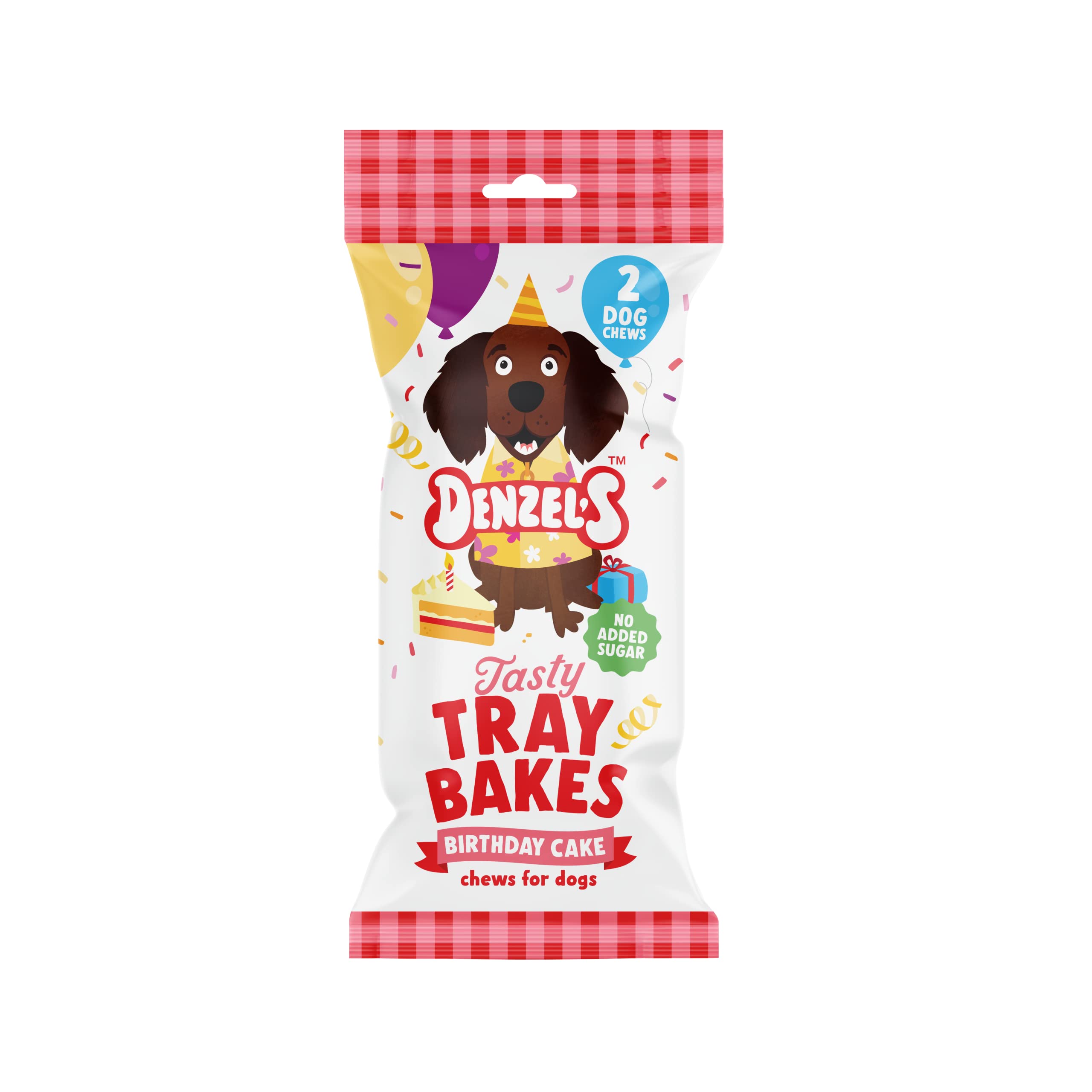 Denzel's Mini Birthday Gift Box for Dogs - Peanut Butter & Strawberry Cake Chews + Coconut & Apple Balloon Shaped Treats (110g) - Perfect for Birthday Parties, Puppy Celebrations & Special Occasions