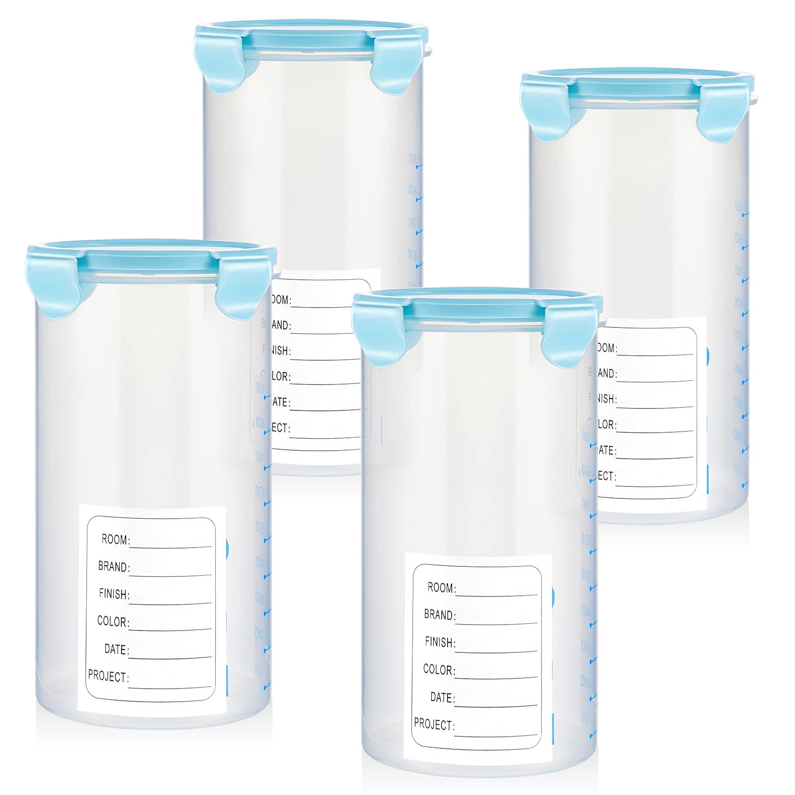 4-Piece 50 oz Plastic Paint Storage Containers with Airtight Lids - 1500ml Empty Paint Cans for Leftover Paint, DIY Projects, and Home Improvement - Perfect for Artists, Contractors, and Crafters