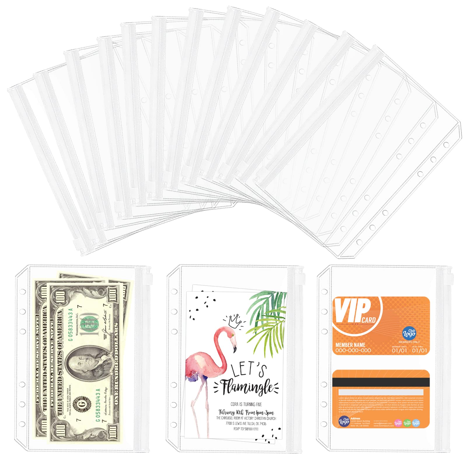 30pcs Transparent A5 Binder Pockets - 6 Holes Zipper Folders PVC Card Loose Leaf Bags | Waterproof Cash Envelopes for Budgeting, 6-Ring Notebook & Planner Inserts | Perfect for School, Office, and Home Organization