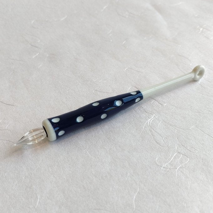 Hizen Yoshida Yaki Japanese Glass Dip Pen - Half Polka Dots Pattern, Handcrafted Calligraphy Pen for Ink Writing & Art - Perfect for Lettering, Sketching, and Gift Giving